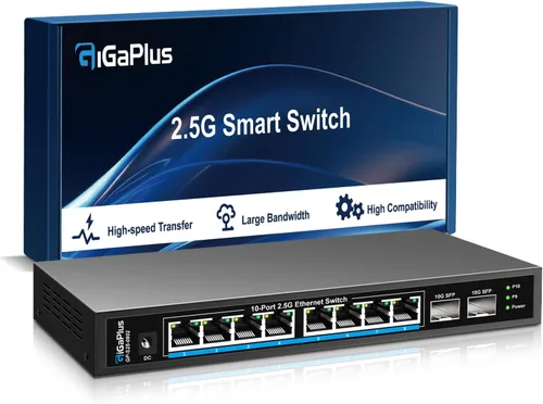 Vista 9 de GiGaPlus Switch Ethernet No Administrado de 6 Puertos 2.5Gb con 4 Puertos Base-T de 2.5G, 2 Puertos SFP+ de 10G. Switch de Red de 2.5Gbps
