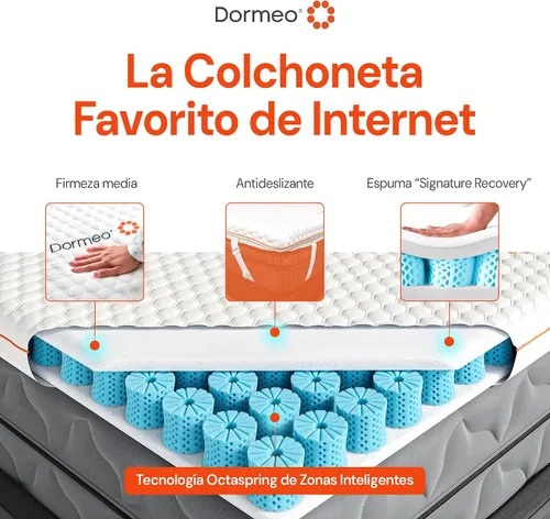 Vista 5 de Dormeo Premium Cubrecolchón Twin de Enfriamiento - Tecnología OctaspringⓇ de 3 zonas para un soporte óptimo de la espalda, fondo antideslizante