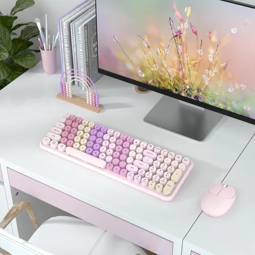 Vista 6 de Links9+ Combo de teclado y mouse inalámbrico colorido (rosa colorido)