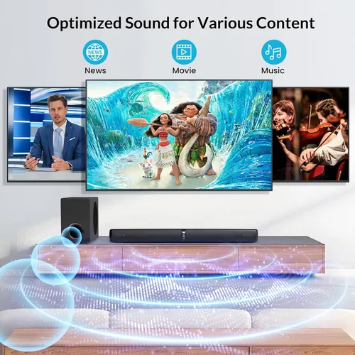 Vista 10 de 2.1 Sound Bar with Subwoofer, 110W Sound Bar for Smart TV with Adjustable Deep Bass & Volume Boost & 3 EQ Modes, Bluetooth/ARC/Opt/AUX, Soundbar for