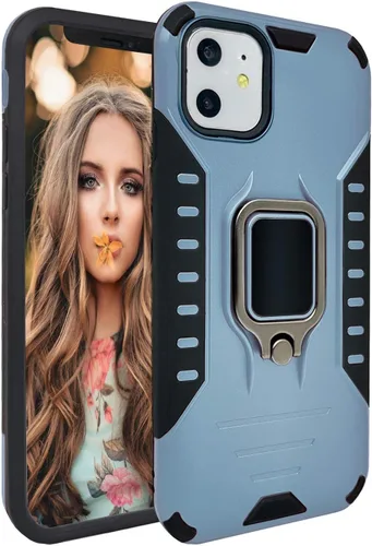 Vista 9 de MODOS LOGICOS Funda para iPhone 11, funda protectora de doble capa a prueba de golpes con soporte de anillo giratorio de metal 360 integrado, Verde