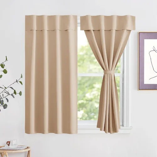 Vista 20 de NICETOWN Biscotti - Cortinas opacas para puerta francesa, color beige, 72 pulgadas de largo Cortina de ventana portátil de granja autoadhesiva