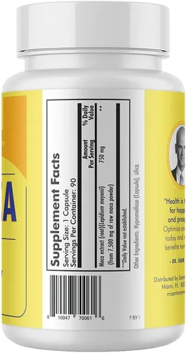 Vista 9 de Santo Remedio Maca, ayuda a mantener niveles de energía saludables, suplemento dietético, 750 mg por porción, vegetariano, sin sabores artificiales