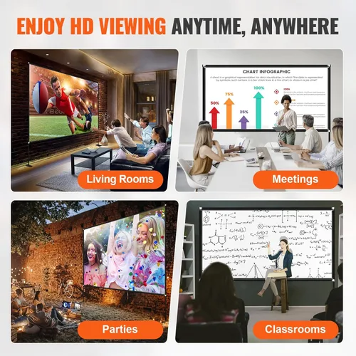 Vista 16 de VEVOR Pantalla de cine para exteriores con soporte, pantalla de película portátil de 150 pulgadas, pantalla de proyector de gran angular HD 16:9