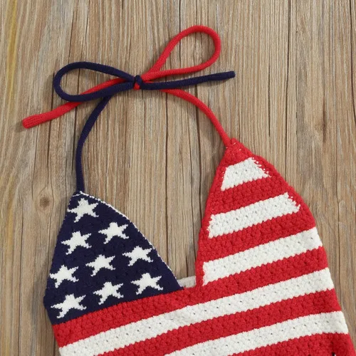 Vista 24 de Adobabirl Conjunto de ropa de verano para niña pequeña, sin mangas, acanalada, top halter y pantalones cortos, ropa de moda para niños con cinturón