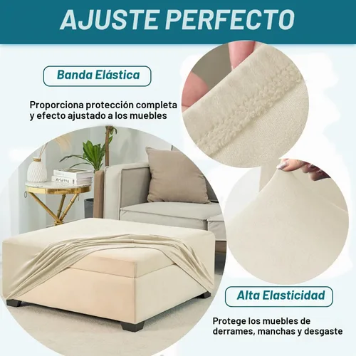 Vista 3 de HFCNMY Funda Otomana Cuadrada, Funda Otomana Elástica de Mezcla de Poliéster Gruesa Cuadrada Lavable, Funda de Almacenamiento Otomana con Parte Beige