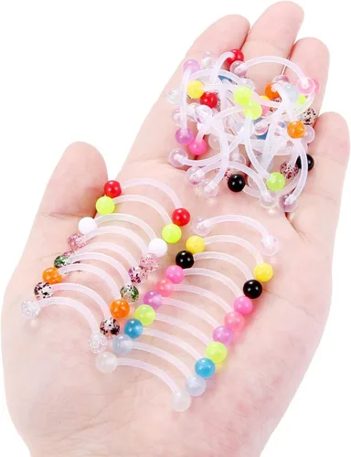 Vista 6 de Prjndjw 48 piezas que brillan en la oscuridad de plástico flexible acrílico curvado, con ojos de serpiente, lengua, pezón, piercing corporal