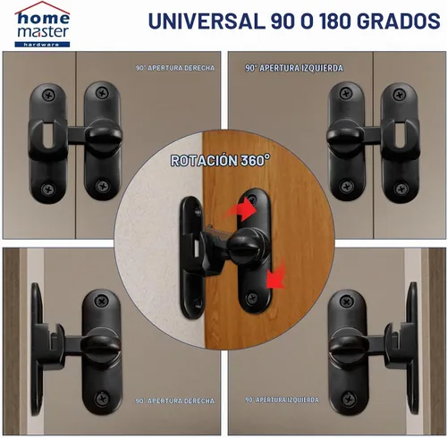 Vista 5 de HOME MASTER HARDWARE Cerradura de puerta de granero abatible de 90/180 grados, pestillos de puerta sólidos gruesos, pestillo de puerta corredera