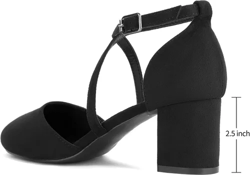 Vista 3 de Greatonu Zapatos de vestir de tacón bajo para mujer, puntera redonda cerrada, correa cruzada, para boda, novia, fiesta, oficina