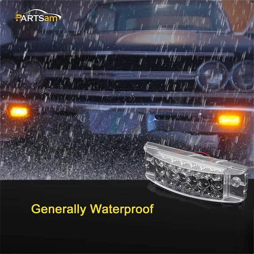 Vista 6 de Partsam 6 luces LED ámbar de 2 x 6 para remolque, con marcador lateral, 20 diodos con reflectores, lente transparente, impermeable, sellado, 12 V