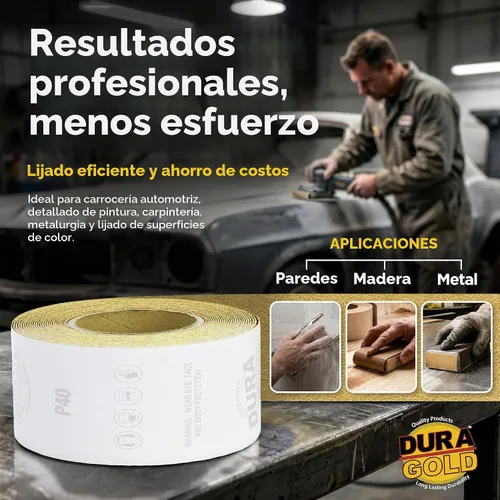 Vista 4 de Dura-Gold Papel de lija Longboard PSA 40 grano dorado premium, rollo de 10 yardas, 2-3/4" de ancho, autoadhesivo con respaldo pegajoso, rollo