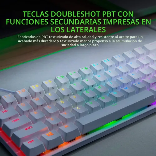 Vista 3 de Razer Huntsman Mini Teclado 60% para juegos, interruptores ópticos lineales blanco (Mercury White)
