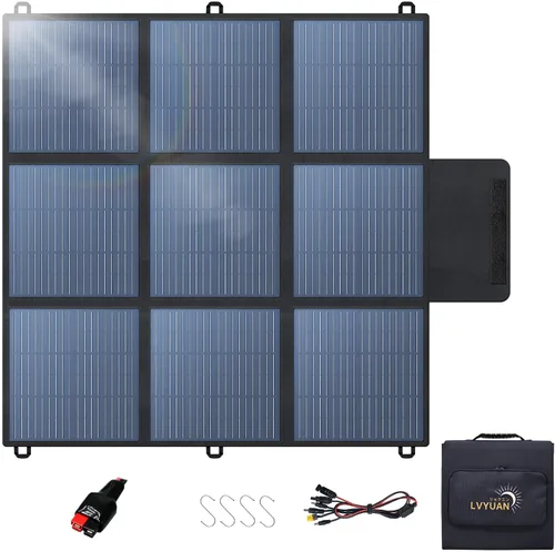 Vista 10 de LVYUAN Panel solar portátil de 100 W para estación de energía, panel solar plegable 23.5% monocelda con ETFE, IP65 P-PERC con adaptador 4 en 1