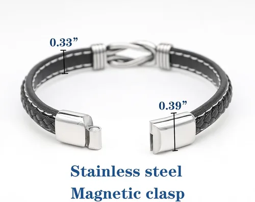 Vista 2 de Pulsera de cuero trenzado de acero inoxidable para hombre, con cierre magnético de acero inoxidable para mujeres y hombres, joyería de pareja
