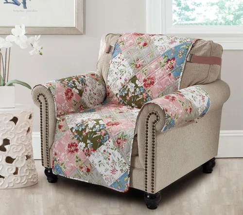 Vista 32 de Brilliant Sunshine Blue Plaids & Stripes - Funda para sillón de sofá, asiento de 23 pulgadas Patchwork Design, Non Slip Sofa Cover, Quilted