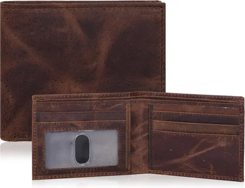Vista 26 de Cartera delgada de cuero para hombre, bloqueo RFID, bolsillo frontal minimalista, delgada y elegante con ventana de identificación, regalo