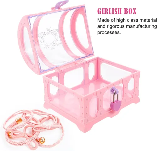 Vista 5 de TOYANDONA Cofre del tesoro con candado Juguetes Juguetes para niñas Cubo de juguete Caja de joyería rosa caja de joyería caja de baratijas Caja