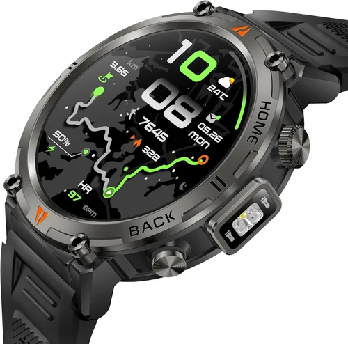 Vista 17 de Relojes inteligentes militares para hombres con GPS integrado con brújula linterna LED, reloj inteligente táctico resistente al agua 3ATM con texto
