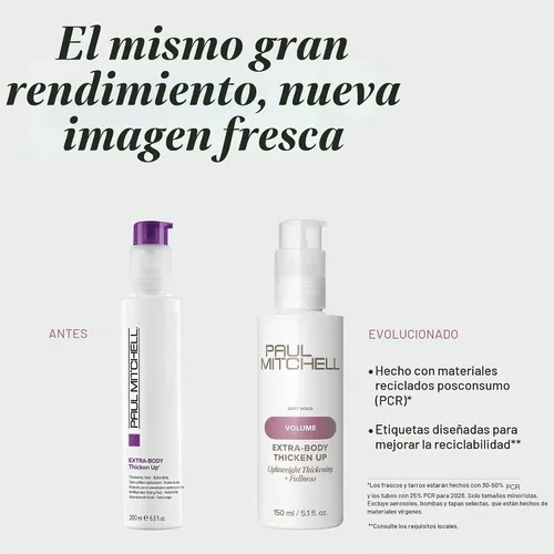 Vista 2 de Paul Mitchell Líquido de Peinado Extra-Body Thicken Up, Fórmula Ligera, Añade Volumen, Para Cabello Fino