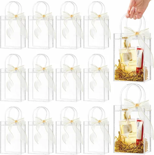 Vista 14 de Ohuimrt 50 Pack 4.92" x 2.75" x 5.9" Clear Plastic Gift Bags with Handles