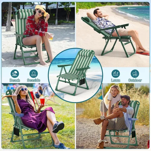 Vista 8 de Suteck Sillas de playa tipo mochila para adultos, paquete de 2, silla reclinable plegable de 6 posiciones con bolsa enfriadora y soporte para tazas