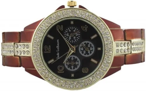 Vista 4 de Jade LeBaum Pulsera de acento de diamantes de imitación de cara grande para mujer, color marrón chocolate JB202747G, Marrón, Cronógrafo