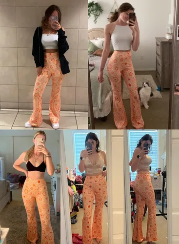 Vista 6 de Pantalones acampanados de los años 70 para mujer, traje de festival rave, cintura alta, parte inferior acampanada, pierna ancha, cómodos pantalones