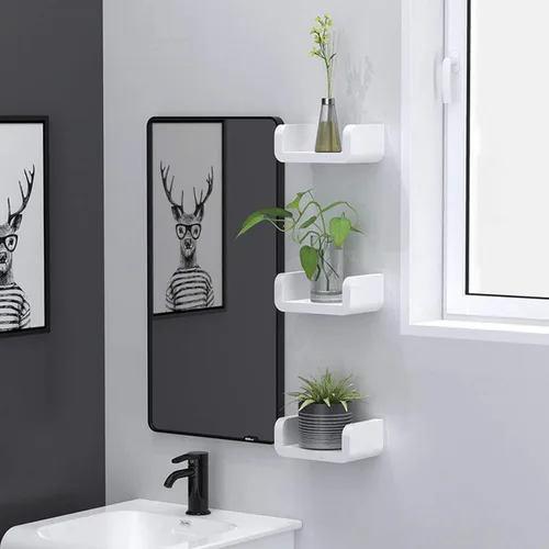 Vista 2 de Estante flotante blanco para decoración de pared, estante colgante adhesivo sin perforaciones para baño, cocina, oficina, sala de estar