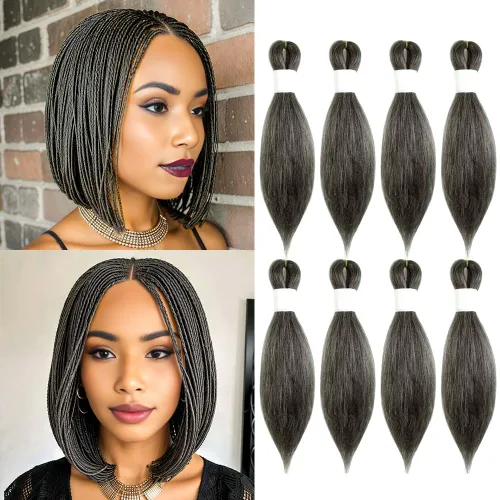 Vista 95 de Cabello trenzado burdeos, 10 pulgadas, 4 paquetes Cabello preestirado, trenzas de ganchillo cortas y rectas, textura Yaki, fibra sintética