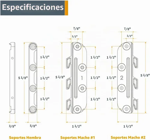 Vista 2 de Soportes para riel de cama montados en superficie POWERTEC 4 piezas, herrajes para armazón de cama con tornillos de montaje para armazón
