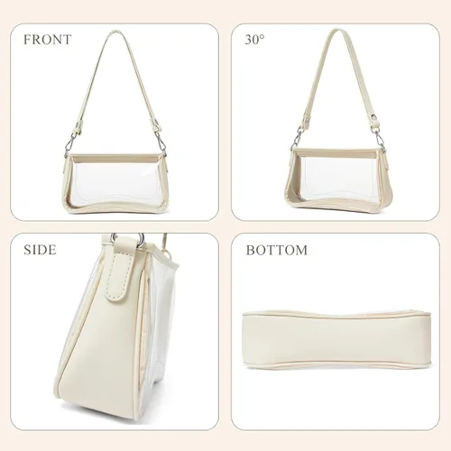 Vista 8 de Bolsa transparente para eventos de estadio, bolsa de hombro, pequeña bolsa transparente con correa ajustable para mujer para conciertos de estadio