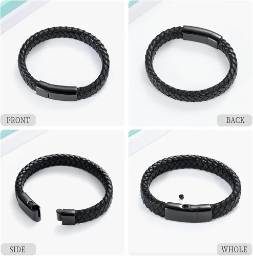 Vista 4 de Oinsi Pulseras de cuero para cremación para mujeres y hombres, pulsera trenzada de 0.472in, urna conmemorativa, regalos de joyería con cierre