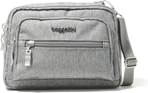Vista 27 de Baggallini Bolsa cruzada pequeña con triple cremallera para mujer, 8 x 6 pulgadas, ligera, convertible