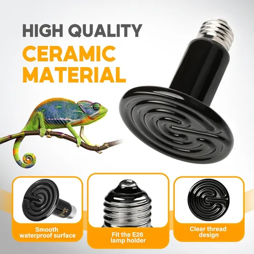 Vista 6 de HealSmart - Lámpara de calor para reptiles de 75 W, emisor de calor cerámico, sin emisión de luz, bombillas de calor adecuadas