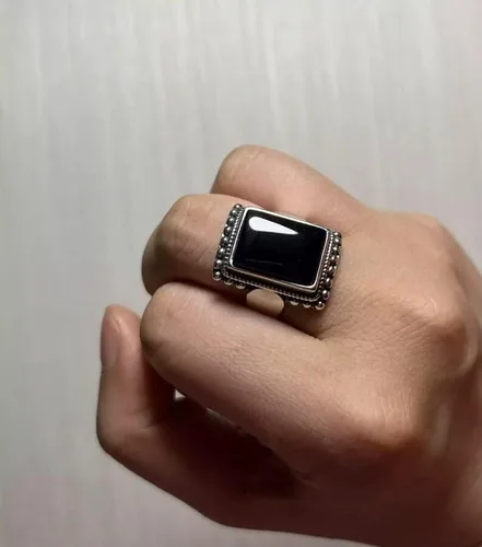 Vista 4 de Anillo Lucifer Morningstar Ojo de gato Ónix negro Anillos turcos de plata de ley 925 de Fantasy World, Metal precioso, white cat's eye black onyx