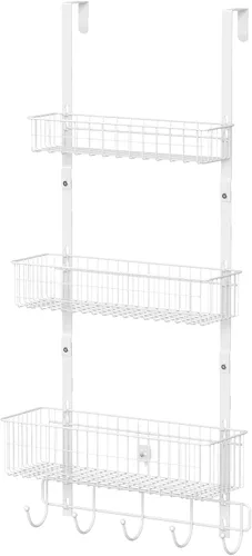 Vista 8 de CADUKE Organizador Negro Sobre la Puerta Organizador Sobre la Puerta Ganchos con Cesta de Almacenamiento Toalleros para Puerta de Baño Estante