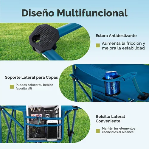 Vista 7 de ALPHA CAMP Silla de Camping 2 Unidades Silla Portátil con Enfriador de 3 Latas Silla Plegable con Bolsillo Lateral y Portavasos, Plegable para Azul