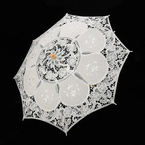Vista 6 de Niiyen Vintage Lace Umbrella, Handmade Lace Flower Embroidery Parasol, Sun Parasol Folding Flower Embroidery Umbrella, Wedding Bride Photography