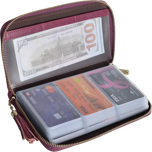 Vista 17 de Easyoulife - Billetera con cierre de mujer, tarjetero de cuero, cartera con cremallera, bloqueo RFID rosado (Bean Pink)
