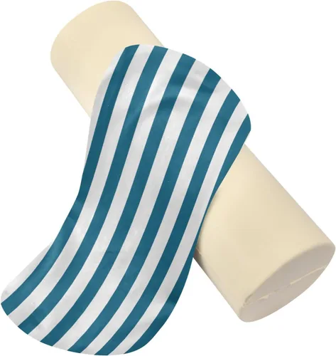 Vista 2 de Almohada redonda con funda de almohada cervical con rayas azules y blancas para el cuello, almohada cervical, soporte de cuello de espuma