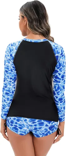 Vista 5 de Traje de baño de manga larga con cremallera floral para mujer, traje de baño de manga largamanga corta, traje de baño Boyleg Surfing