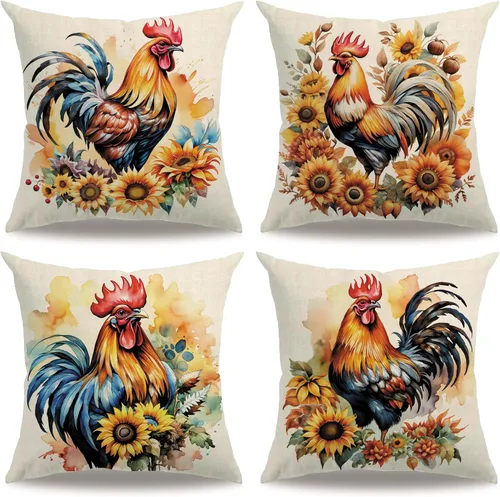 Vista 8 de Funda de almohada de gallo de granja de 18 x 18 pulgadas, fundas de almohada vintage de gallo francés con borde de damasco, fundas de almohada