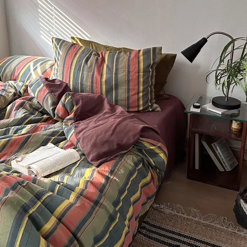 Vista 34 de VM VOUGEMARKET - Juego de funda de edredón a cuadros de tamaño individual XL, ropa de cama de color verde, gris y naranja, algodón lavado, con 2