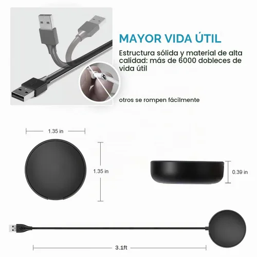 Vista 3 de 1 Pack Compatible con Cargador de Samsung Watch, Cable de Carga para Galaxy Watch 7/6/5/4 Dock USB de Reemplazo para Samsung Galaxy Watch 7/6/6