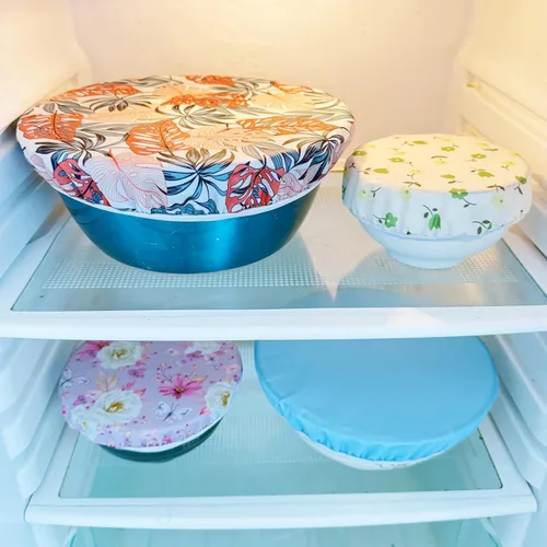 Vista 5 de 3 tapas reutilizables de poliuretano termoplástico de doble capa de grado alimenticio, bordes elásticos para alimentos, cubiertas reutilizables
