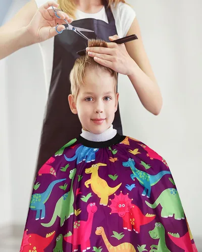 Vista 6 de Capa de peluquería para niños con cepillo quitapelusas para el cuello, capa profesional de salón para corte de cabello con cierre a presión