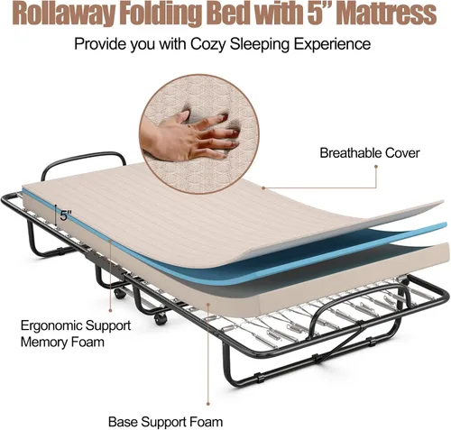 Vista 4 de GORELAX Cama plegable individual con colchón de 4 pulgadas para adultos, juego de cama portátil pequeño con marco de cama de metal, cama plegable
