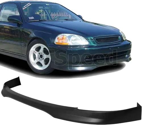 Vista 6 de Compatible con/Reemplazo para Labio de Parachoques Delantero, Spoiler de Labio Delantero PU Estilo MU Negro, Se Ajusta a Honda Civic Coupe Hatchback