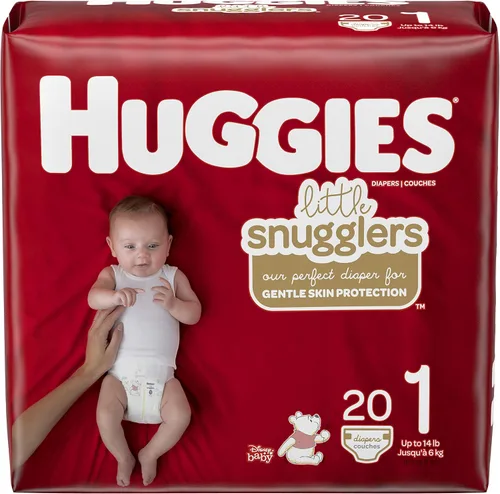 Vista 2 de Huggies Little Snugglers - Pañal para bebé, talla 1, 8 a 14 libras, 34717, 20