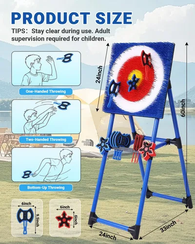 Vista 5 de Sidske Axe Throwing Game for Backyard, 8 Axes & 8 Stars, Bristle Target Azul